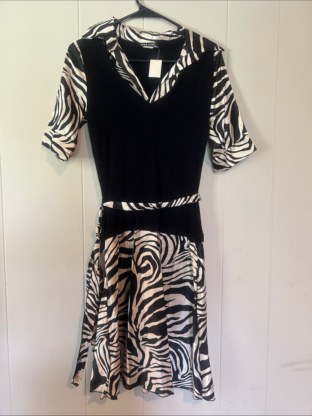 Wet Seal Black and White Zebra-Print Midi with V-Neck